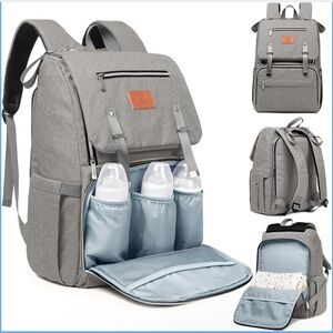 Large Travel/Explorer Oxford Gray Waterproof Insulated Backpack Diaper Bag for 2